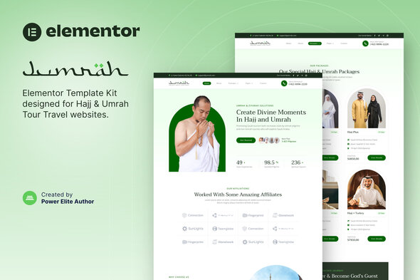 Jumrah – Hajj – Haji – Umrah – Umroh Tour Travel Elementor Template Kit – Siap Edit