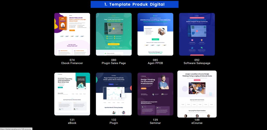 Website 81 Landing page Elementor Siap Edit Kategori Produk Digital – Jasa – Kontes – Launching – Affiliate – Reseller